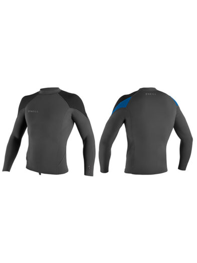 O'Neill Reactor 2 Long Sleeve 1.5mm Wetsuit Neoprene Top - Black Grey Blue